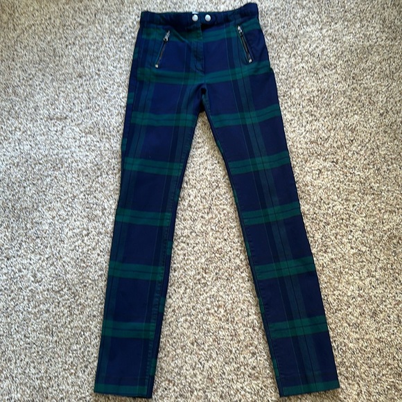 H&M Navy & Green Plaid Stretch Chino Pants Size 4 - Picture 2 of 8